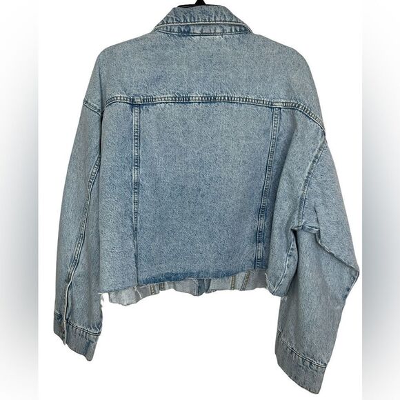 H&M Blue Long Sleeve Oversized Slouchy Boxy Denim Jacket Size Large - Picture 2 of 11